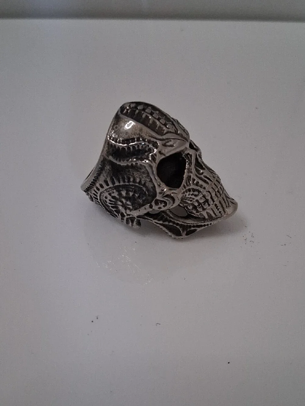 Intricate Skull Ring in Antique Silver Tone 316L Surgical Steel